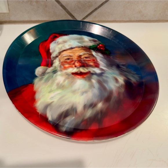BURTON + BURTON Acrylic Santa Claus Round Christmas Platter Plate Serving Tray - Picture 6 of 10